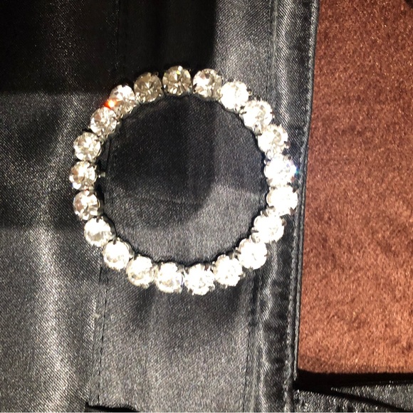 Black Satin Evening Bag for Women Handled Purse with Embellished Crystals Buckle - Picture 7 of 9